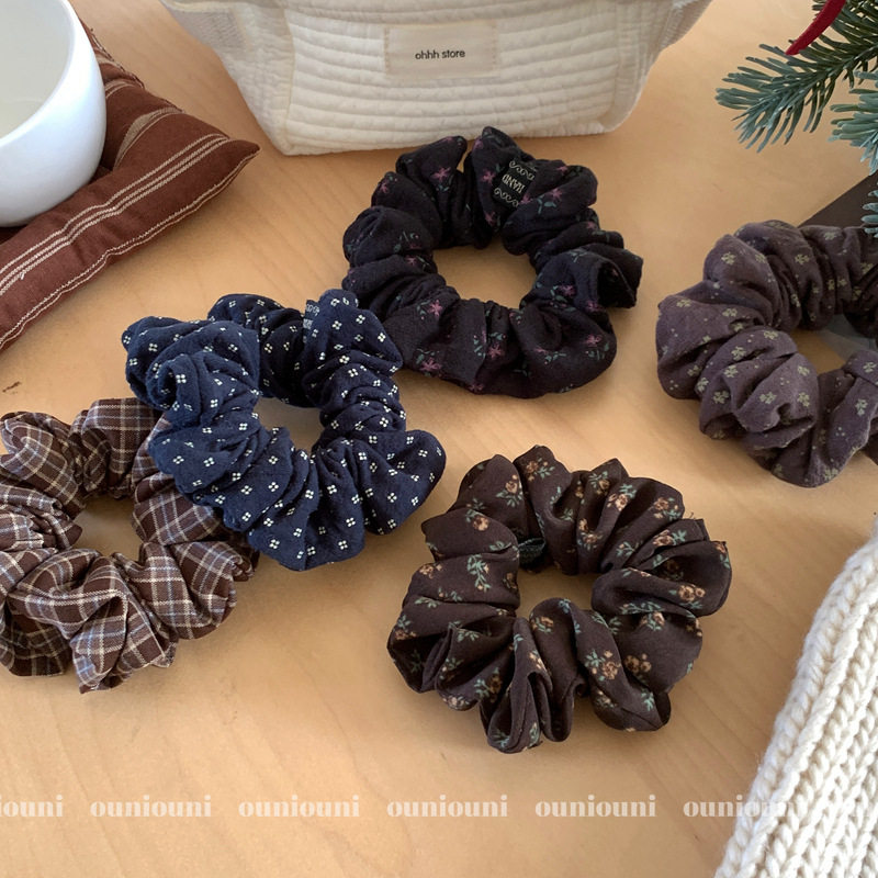 Chestnut Coffee Color ~ Retro Floral Hair Band, Super Wrinkled Small Intestine Hair Band, Korean Style Low Ponytail Hair Band, Rubber Band Hair Accessories