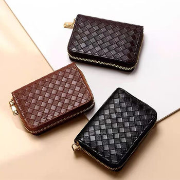 Fashion Woven Organ Multi-Card Card Bag Men's and Women's Anti-degaussing Wallet Driver's License Large Capacity Zipper Bag