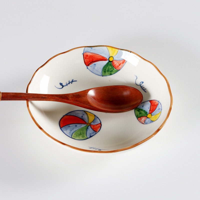 Jiutian Burned Ceramic Plate High Color Value Hand-painted Festive Colorful Ball Snack Dish Underglaze Colorful Front Dish Japanese Tableware