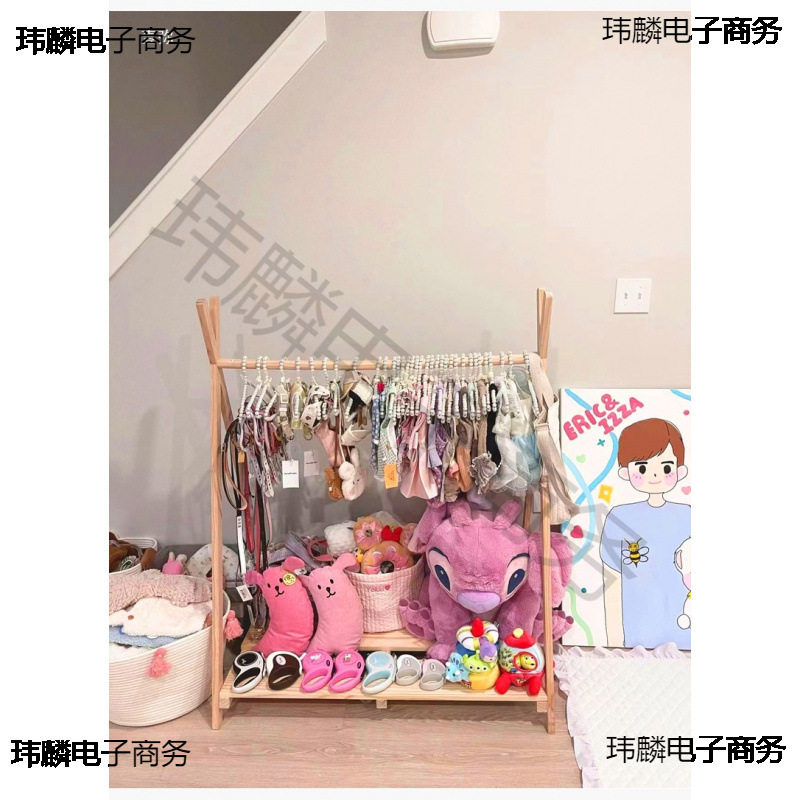 Pet Clothes Hanger Solid Wood Clothes Hanger Bedroom Floor-Standing Pet Wardrobe Indoor Kitten Storage Clothes Dog