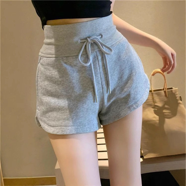 High Waisted Womens Gray Casual Sports Shorts Drawstring Loose Fit Trendy Design Summer Wear Wholesale Available