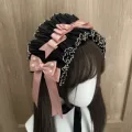 Black pink ribbon pearl headband ll66-01