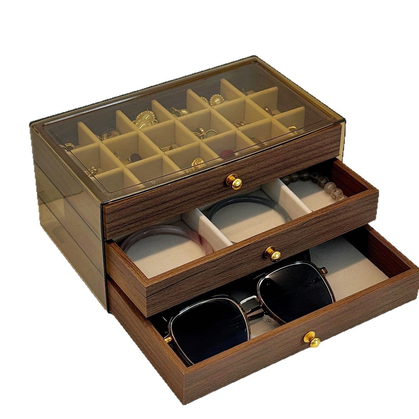 Walnut Wood Grain Jewelry Box Necklace Earrings Organizer Jewelry Box High-End New Three-Layer Five-Layer Jewelry Storage Box