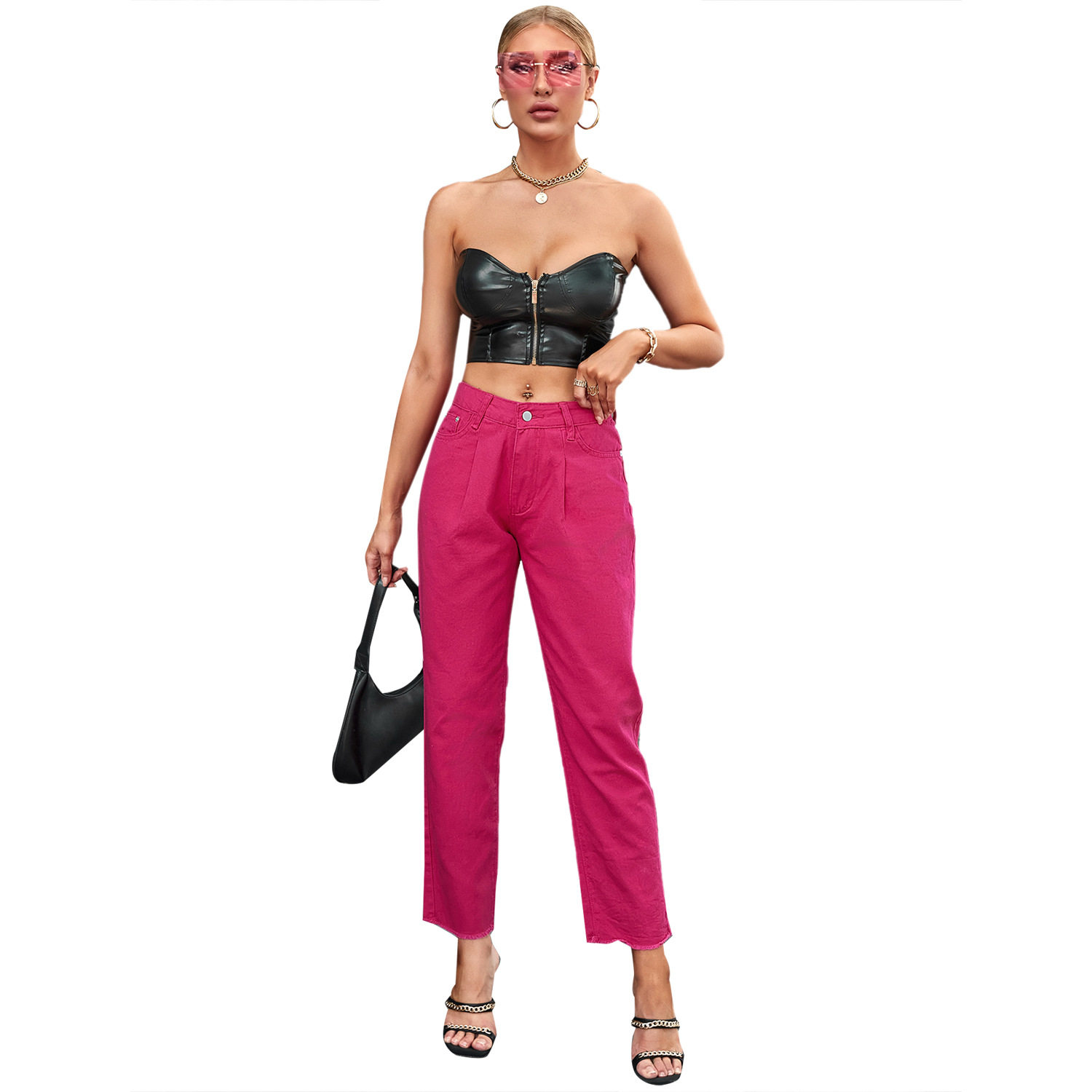 Casual Wide Leg Denim Trousers Fashionable Loose Fit Versatile Style Perfect for Everyday Wear Wholesale Available