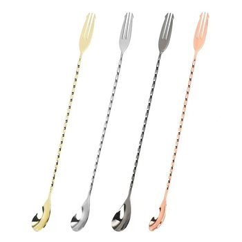 Anti-fork bar spoon double-head dual-purpose stainless steel bar spoon bar stem coffee mixing spoon extended bartender bar counter wine set