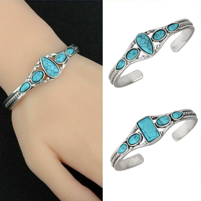 Retro Women's Fashion High-End Turquoise Accessories Jewelry Bracelet Accessible Luxury Style Simple Inlaid Water Drop Square Bracelet