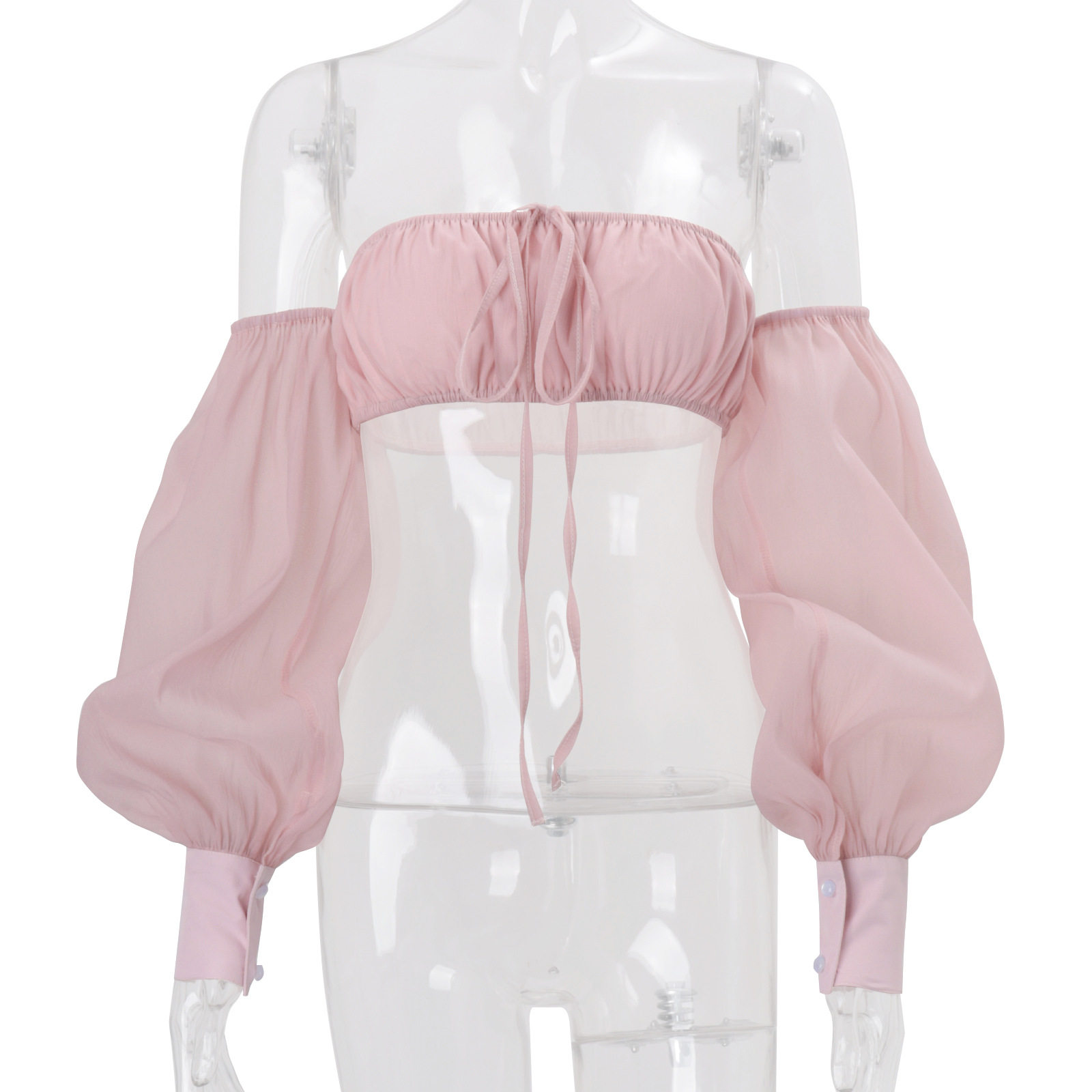 Womens Spring Fashion Top Off Shoulder Lantern Sleeves Cropped Length Trendy Sweet and Spicy Style Wholesale