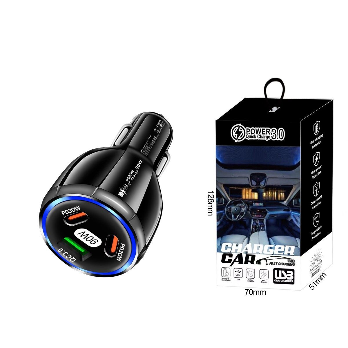 Multi-Port Pd USB Car Charging Mobile Phone Type-C Adapter Qc3.0 Fast Car Charging