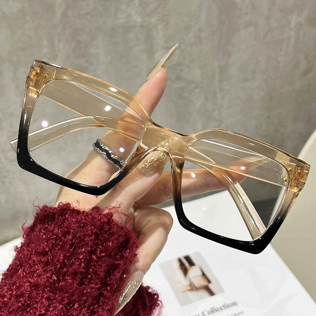 Contrast Color Square Large Frame Flat Mirror Women's Cross-Border Internet Celebrity Same Style Anti-Blue Light Glasses Simple and Versatile Plain Glasses Frame