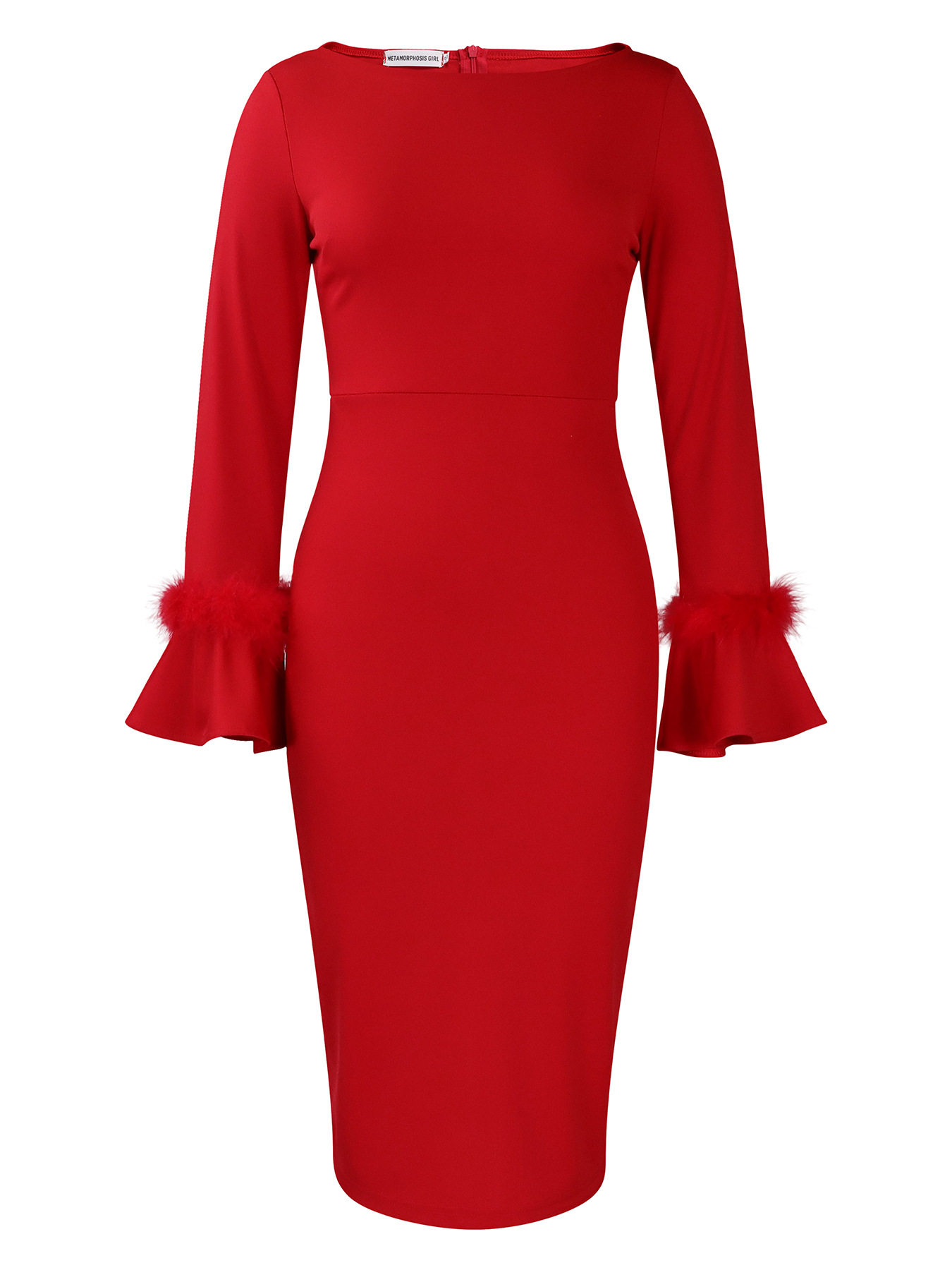 Fashionable Solid Color Bodycon Dress with Flared Sleeves Womens Winter Collection Office Wear Wholesale Available
