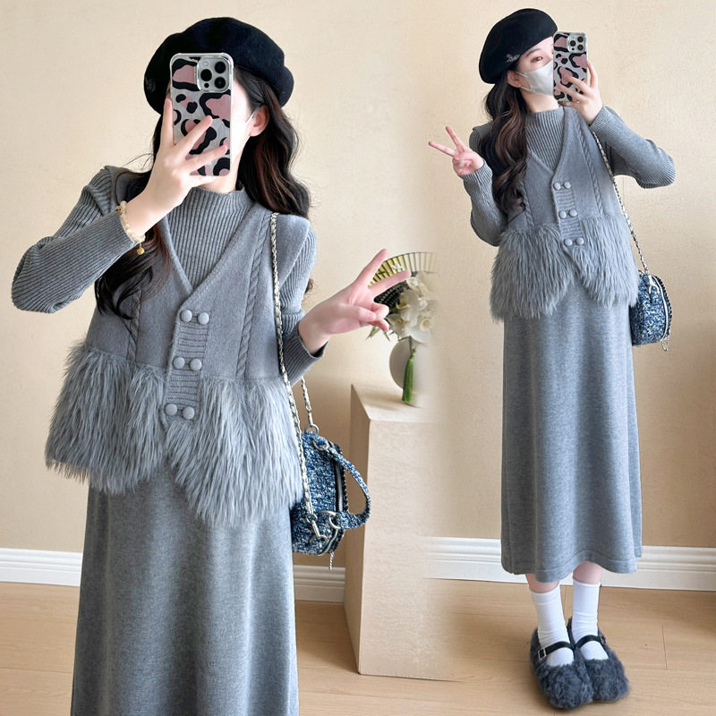Maternity Wear Autumn and Winter Suit Maternity Wear Spring and Autumn Suit Fashionable New Loose Knitted Maternity Dress Two Pieces