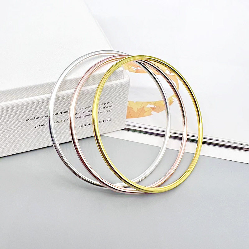 高级感素圈手镯3mm实心抛光简约手镯情人节礼品赠送百搭手环批发