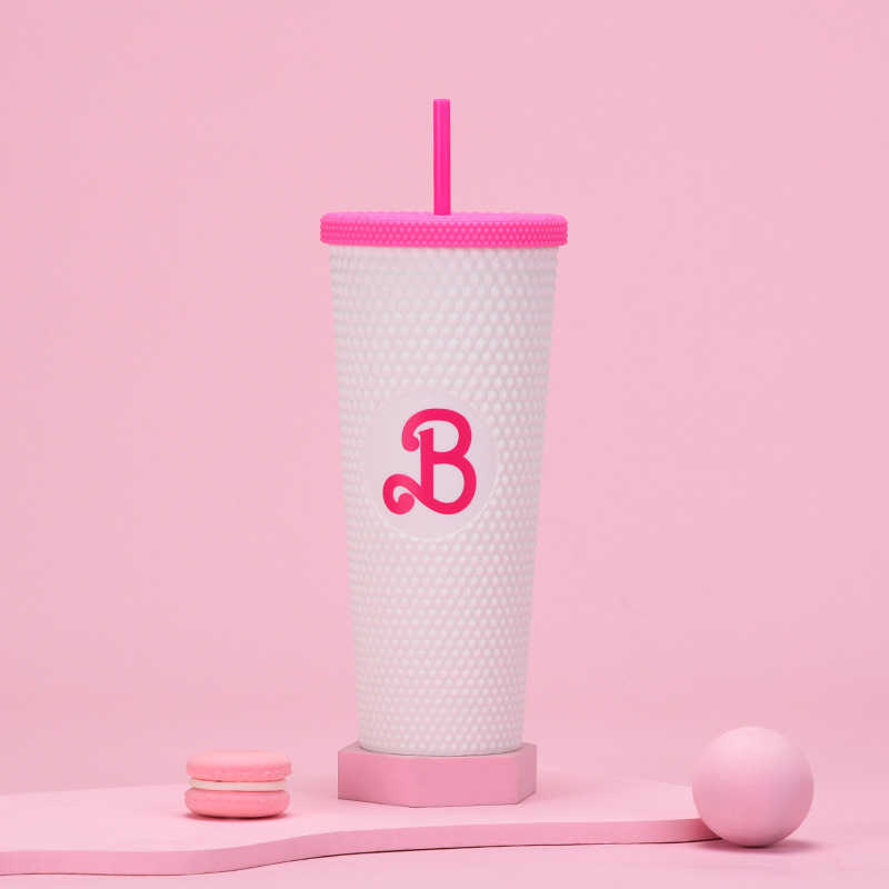 双层塑料吸管杯710ml大容量创意吸管杯扎手杯榴莲杯便携钻石杯