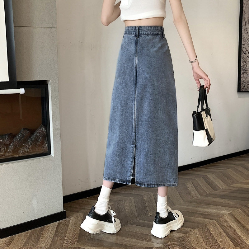 High Waisted Denim Midi Skirt for Women Vintage A Line Slim Fit Bodycon Style Spring Summer Fashion Wholesale