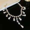 French Geometric Round Zircon Pearl Necklace, Fashionable and Versatile Sweater Chain, Light Luxury and High-End Jewelry