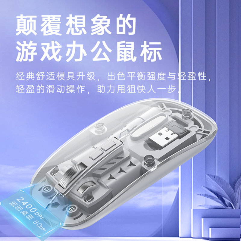 Wireless Bluetooth Dual Mode Transparent Mouse Rechargeable Silent Portable Tablet Laptop Office Wireless Mouse