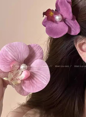 精致级感蝴蝶兰花朵抓夹韩国优雅气质鸢尾花发夹后脑勺夹子头饰