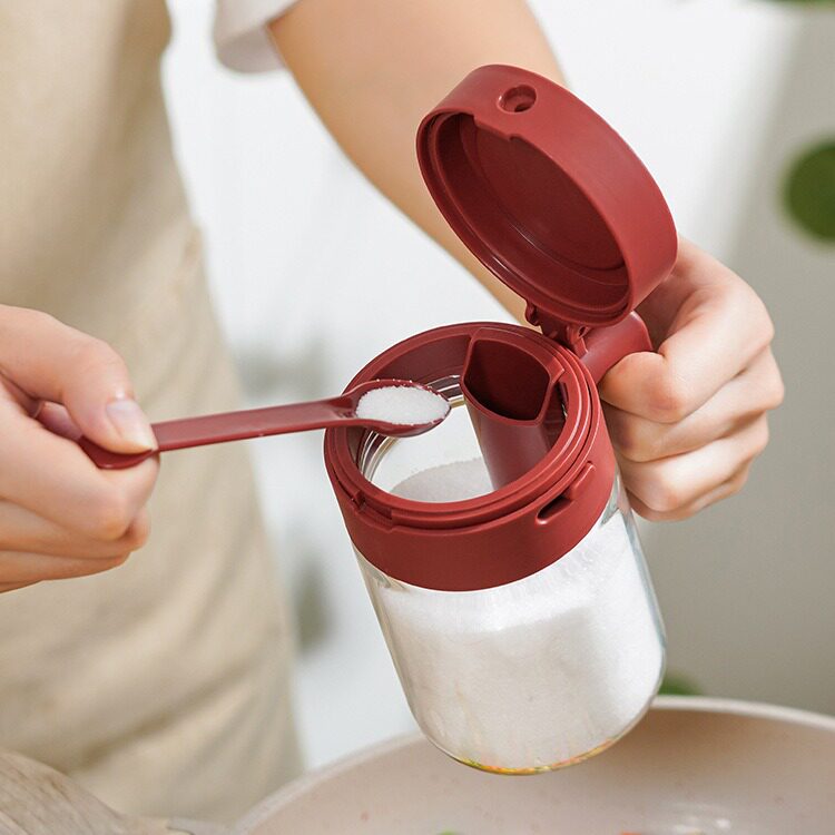 Material spoon separation seasoning box kitchen household seasoning tank salt pitcher seasoning storage box two-in-one design