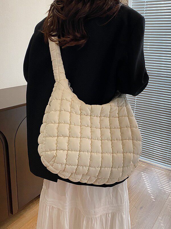 Cross-border wholesale pleated cloud bag women's bag fashion shoulder slung double side pull large capacity down cotton-padded jacket tote bag