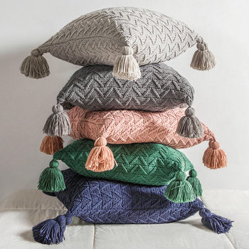 Nordic Style Ins Coarse Wool Knitted Tassel Pillow Case Cushion Cover Soft Decoration Bedroom Living Room Sofa Waist Pillow