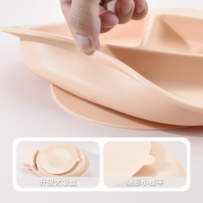 Children's Suction Cup Silicone Dinner Plate, Three-Compartment Feeding Tableware, Strong Suction, Anti-Fall, Thickeneded Silicone Dinner Plate