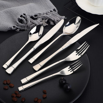 Cross-border Fishtail Double Line 304 Stainless Steel Knife and Fork Spoon Set Restaurant Household Knife and Fork Spoon Dessert Spoon Fork Five-piece Set