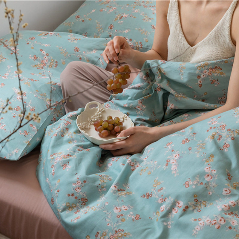 ins retro pastoral floral cotton four-piece set student dormitory three-piece cotton bed & breakfast artistic bed sheet fitted sheet