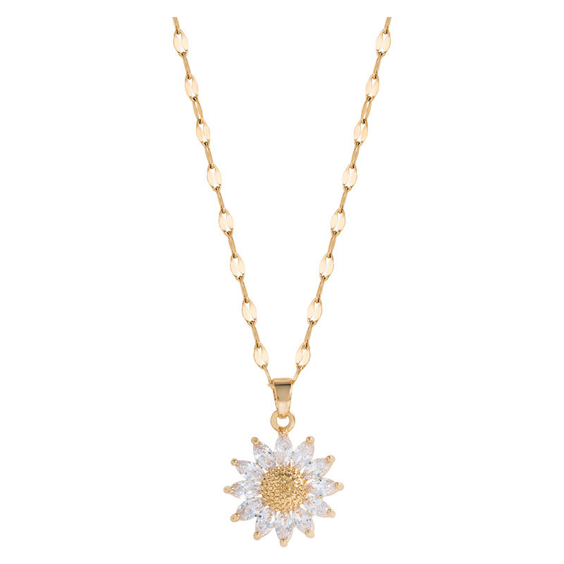 Golden Zircon Sunflower European and American Pendant Personality Tide Necklace Women's Night Market Style Fresh Fashion Accessories