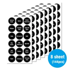 144 Spice Jar Labels and Pantry Stickers, 3.8cm Diameter, Blackboard Spice Labels
