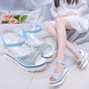 Sandals Women's 2025 Summer New Sandals Women's Wedge Rhinestone Fashion One-Word Buckle Fish Mouth Women's Shoes