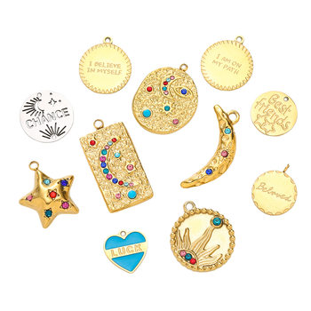 Cross-Border Hot-Selling Stainless Steel Creative Letters Heart Diamond Pendant Five-Pointed Star Moon Titanium Steel DIY Jewelry Accessories