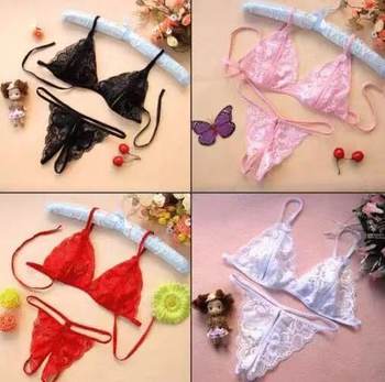 Wholesale of Sexy Lingerie Open-Crotch Three-Point Lace Lingerie Two-Piece Set Transparent Exposed Breast Temptation