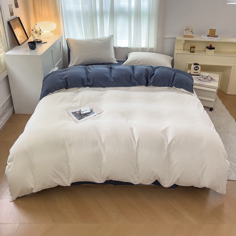 Strict selection of four-piece ins solid color sanding bedding student dormitory bed sheets quilt cover three-piece wholesale spring