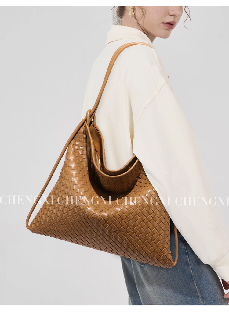 Túi tote nữ cỡ lớn dáng ngang đan dệt, đeo vai và xách tay — B2583 # Nâu caramel, B2583 # Sô cô la, Nhà máy riêng, có thể tùy chỉnh theo yêu cầu.