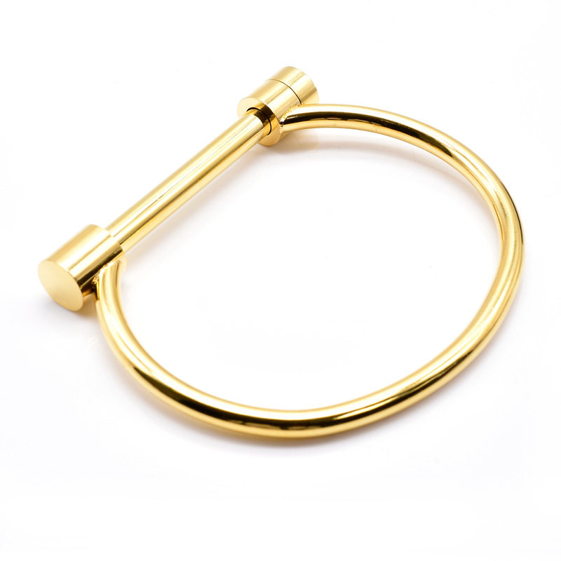 European and American Style D-Shaped Bracelet with Horseshoe Clasp, Cross-Border Ready Stock, Stainless Steel Fashion Titanium Steel Gold-Plated D-Shaped Bracelet