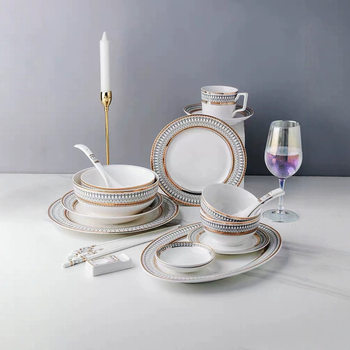ins Nordic Style Ceramic Western Food Plate Household Flat Plate Soup Plate Steak Tableware Set Cake Dessert Table