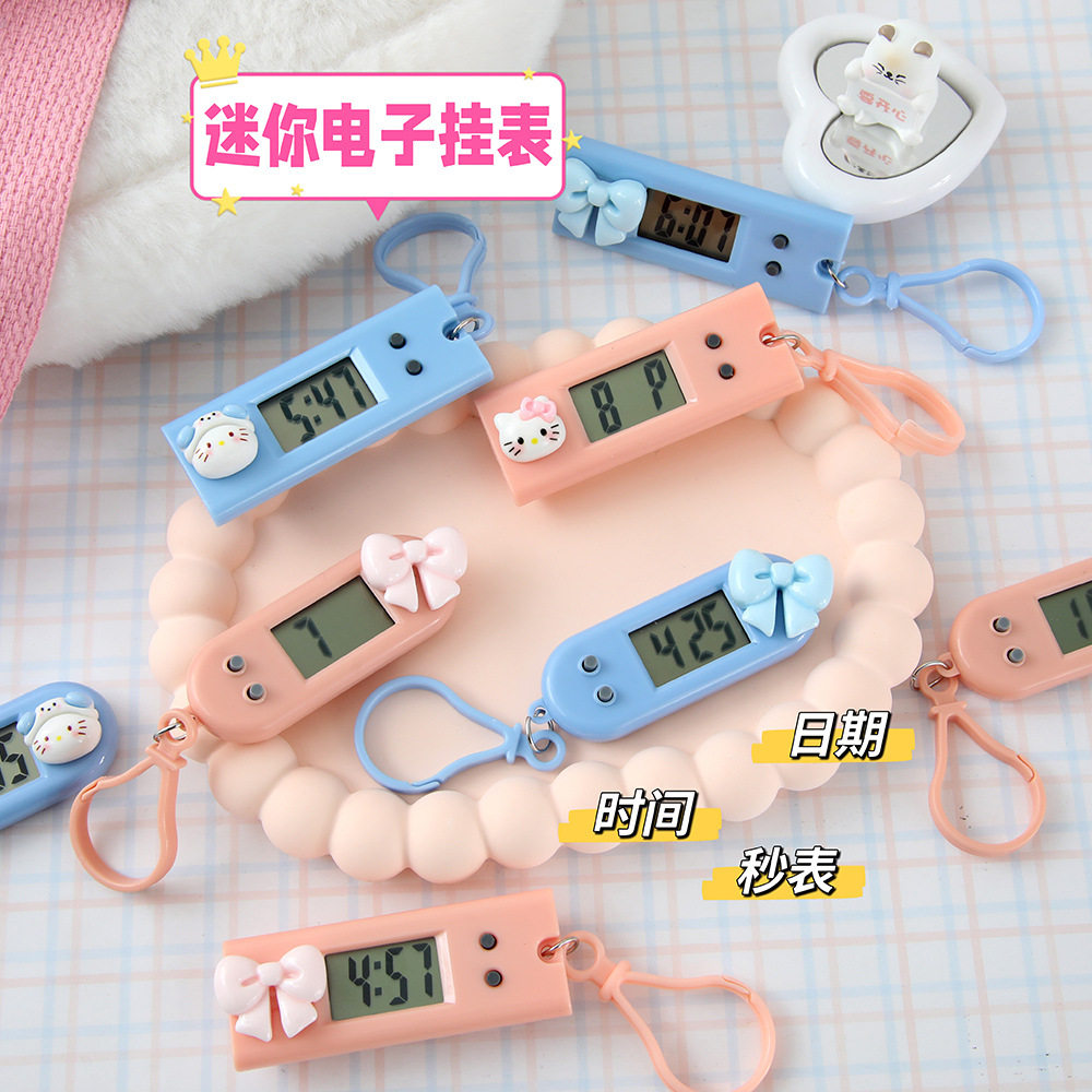 Cartoon Cute Kitten Bowknot Digital Watch Mini Portable Student Wristwatch Work Study Exam Timetable