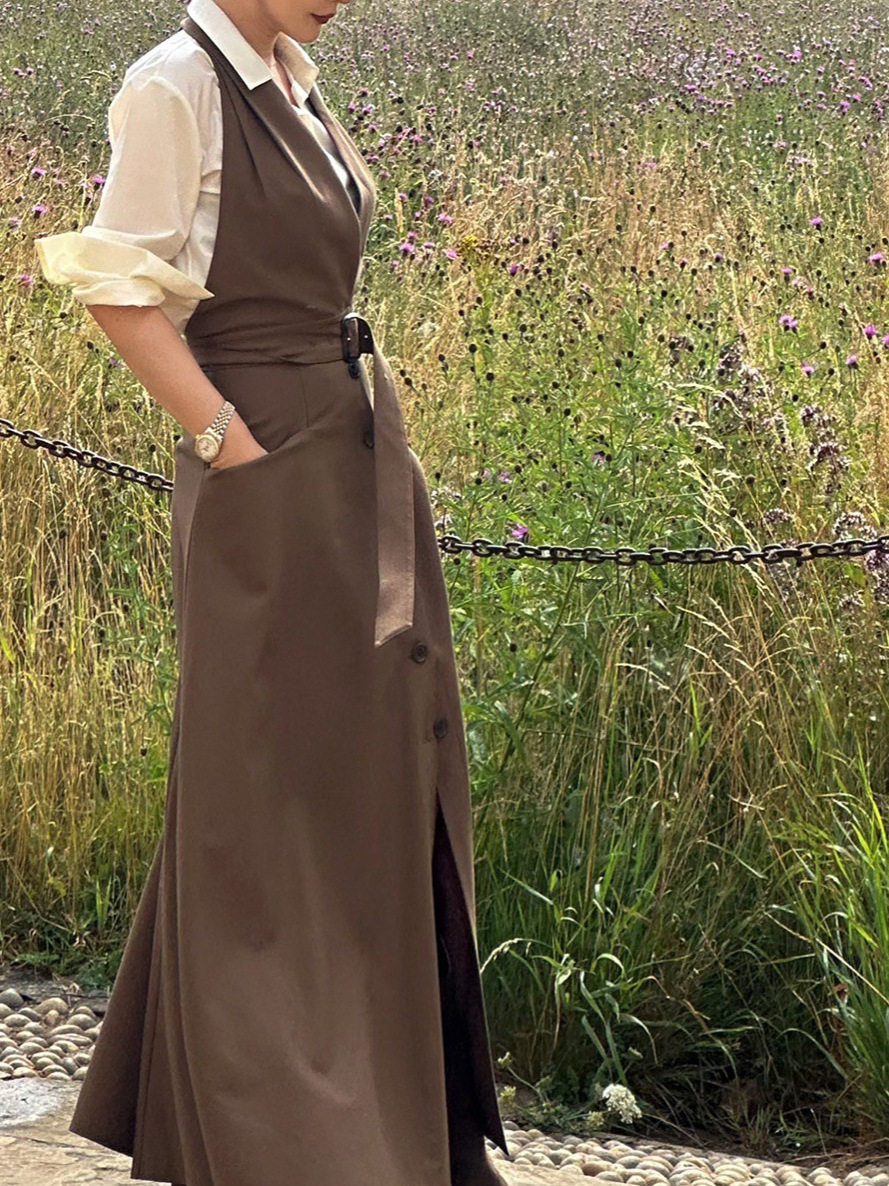 French Splicing Two-Piece Set, Elegant Waist-Cinching Halterneck Dress, Women's Design Slimming Suit, Cross-Border Southeast Asia