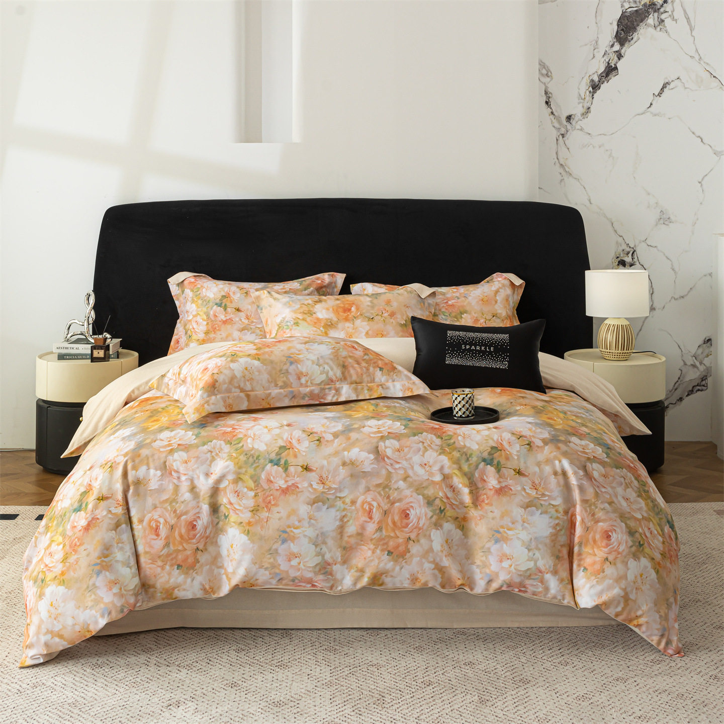 2025 New Autumn and Winter New Gold Sun Pure Cotton Environmentally Friendly Brushed Embroider Four-Piece Set Thickeneded Warm and Skin-Friendly Pure Cotton