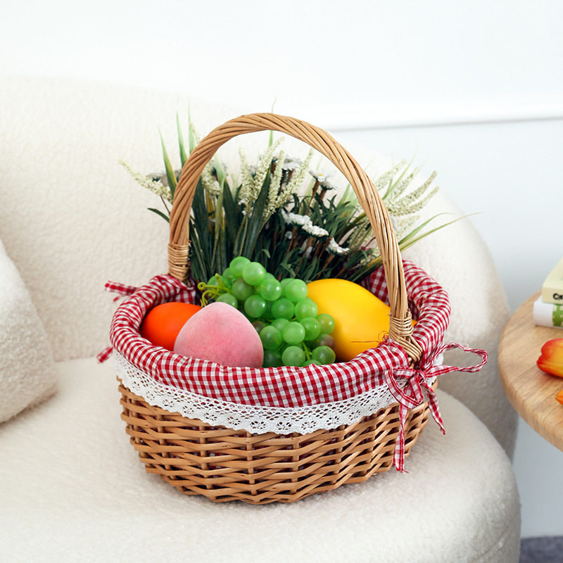 Wicker Egg Basket Kitchen Vegetable Basket Dining Basket Picking Basket Woven Rattan Storage Basket Supply Rattan Portable Basket