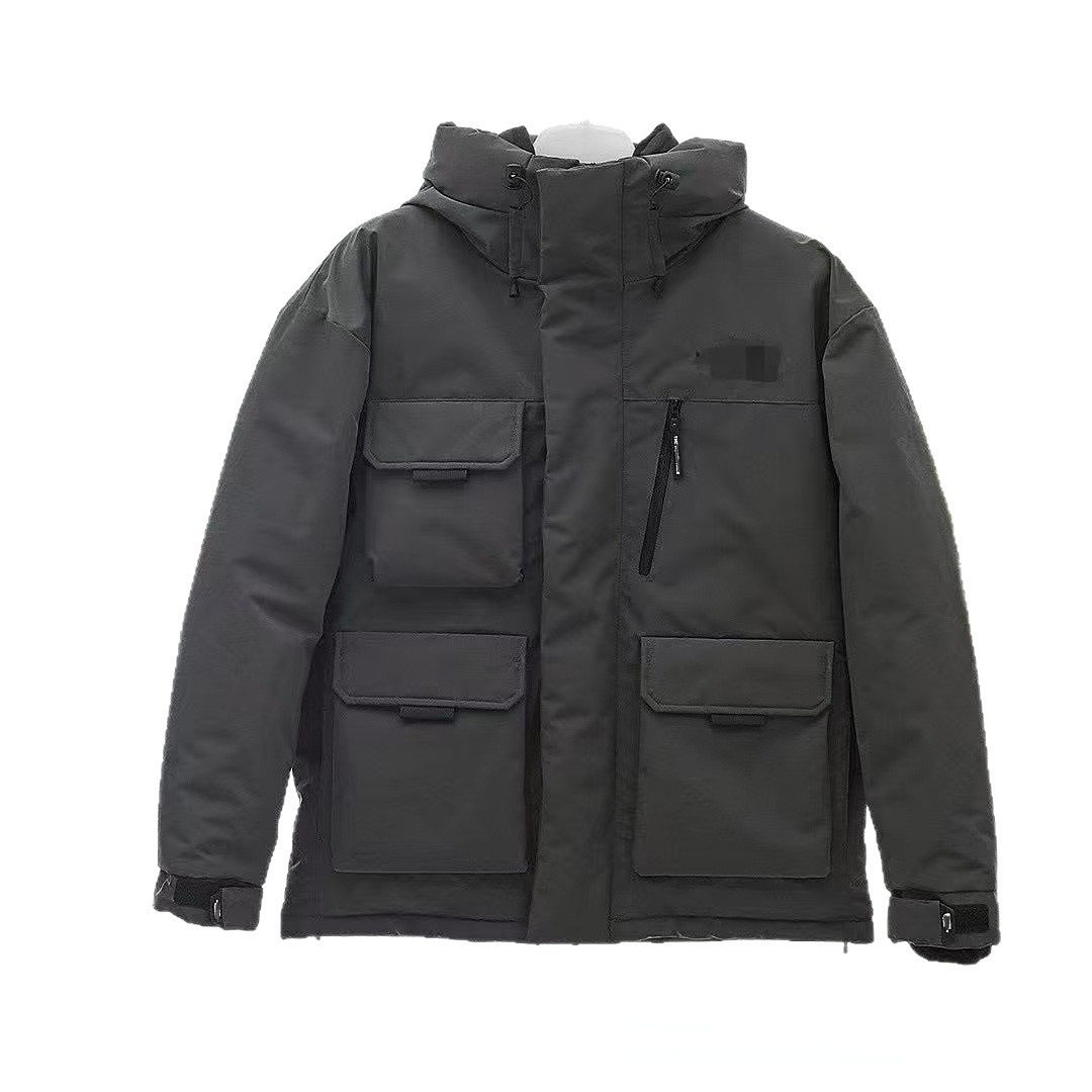 High-End New North Face Workwear down Jacket with Diagonal Zipper Pockets, Stand Collar, Couple's Same Style, Hooded Fashion Versatile Coat
