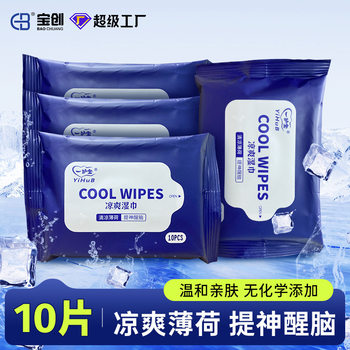 Cooling Wet Wipes 10 Pieces, Sports Ice-Sense Disposable Wet Wipes, Summer Cooling and Cooling Small Pack to Wipe Sweat and Carry with You