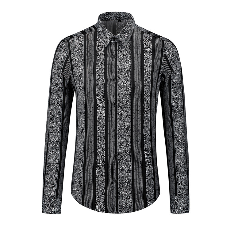 Áo sơ mi nam dài tay họa tiết hình học in kỹ thuật số, vải polyester mềm mịn chống nhăn — Giá bán đại lý không được thấp hơn 208, Màu sắc hình ảnh