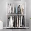 Double-layer clothing store display rack floor-to-ceiling hanging rack adjustable balcony drying rack movable with wheels