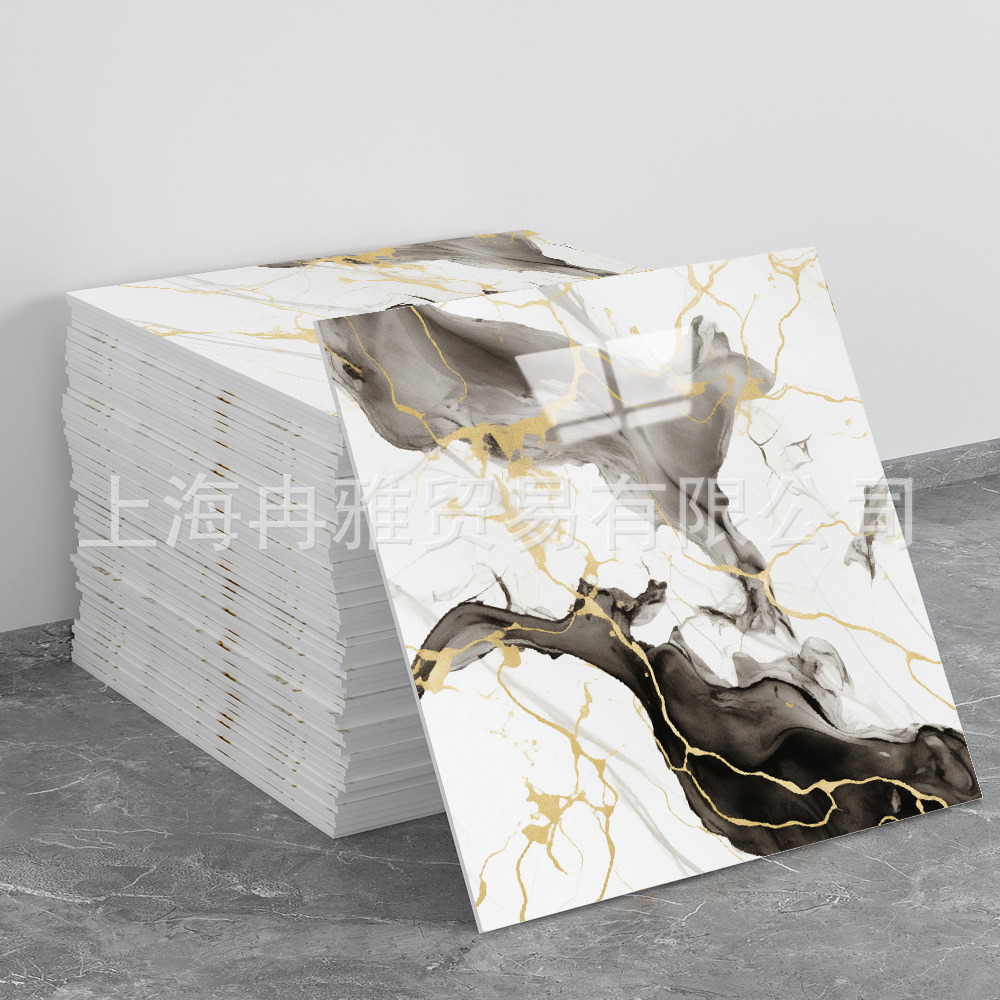 跨境外贸仿大理石鎏金3d墙面翻新装饰贴纸防油防水墙纸自粘瓷砖贴
