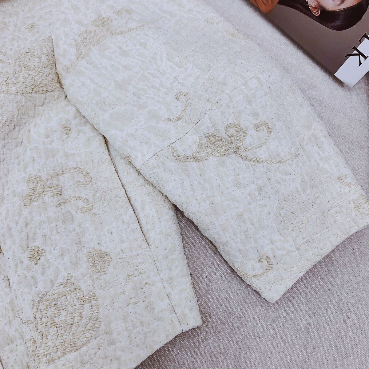 Áo khoác dạ nữ dáng bomber cổ tròn phối màu tương phản — Màu be, Xám nhạt