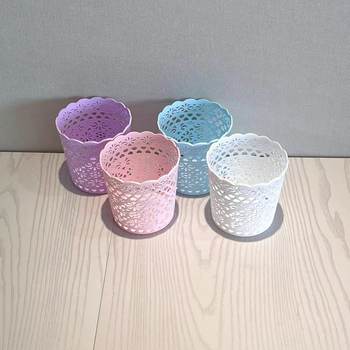 Wholesale family kitchen bathroom living room desktop pen holder multi-functional hollow rattan plastic round storage basket