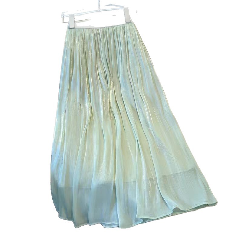 A Line Pleated Skirt Flattering Fit Lightweight Fabric Versatile Beige Color Spring Summer Fashion Wholesale