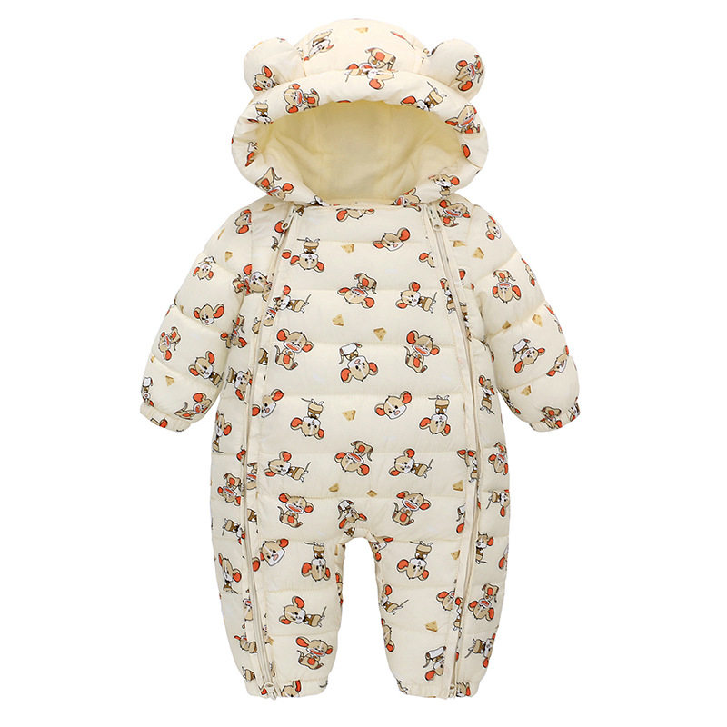 New Baby Jumpsuit Newborn Down Cotton Hooded Coat Thickened Climbing Clothes Baby Winter Cotton Coat