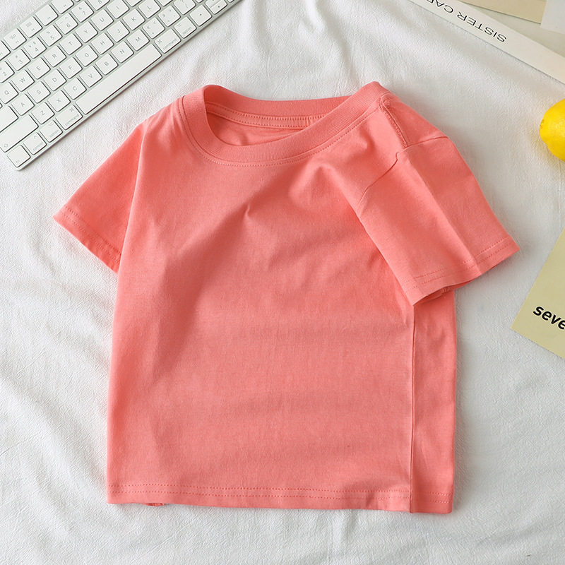 Girls' Cotton Short-Sleeve T-Shirt, New Summer Style, Boys' Versatile Minimalist Half-Sleeve Tee, Thin Summer Wear